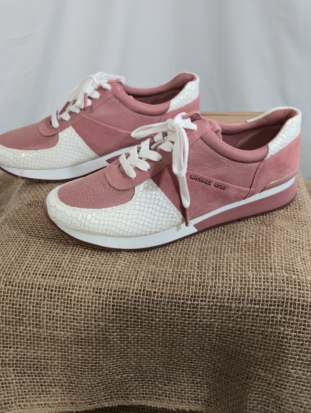 Michael Kors Pink and White Women's Lace-Up Sneakers